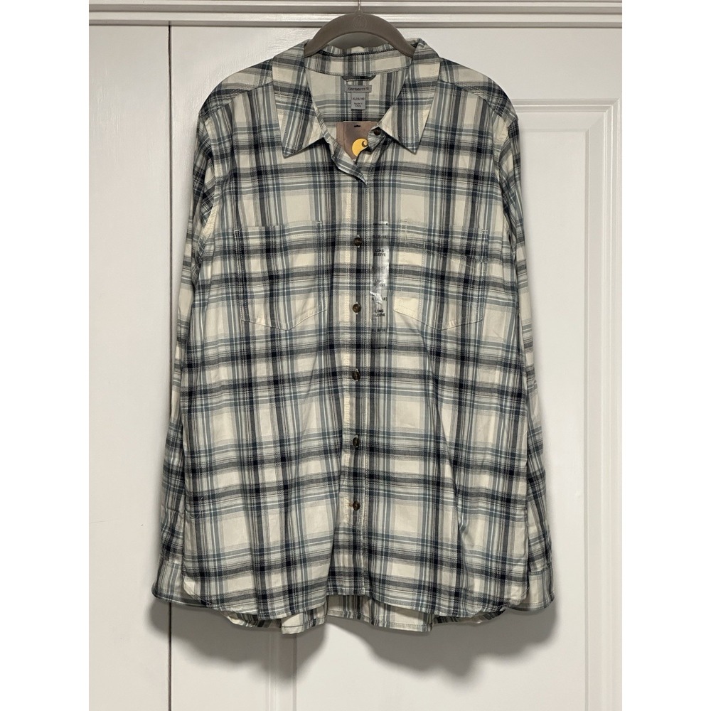 Carhartt, Women's Plaid Button Down Long Sleeve, Blue,‎ Size XL 16-18